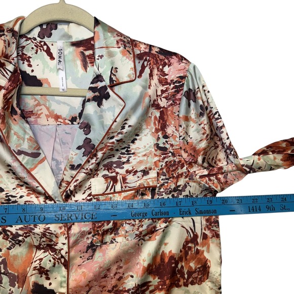 Soma Intimates Pajama Set Womens Satin Abstract Landscape Print Top Shorts Small - Picture 6 of 12